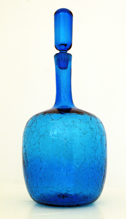 Blue Crackle Glass Decanter 1960s Blenko Art Glass