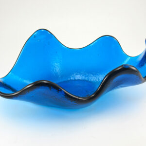 Early Blenko Blue Art Glass Stylized Leaf Bowl Huge