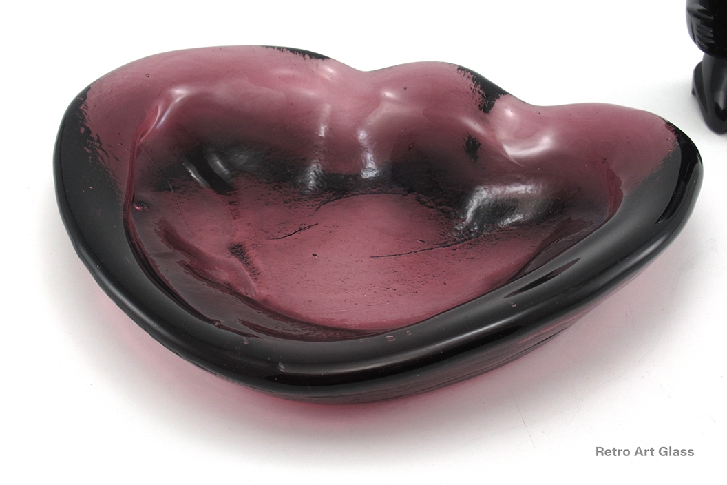 Blenko Art Glass Plum Clamshell Dish Mid-Century