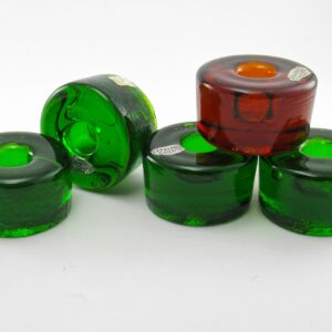 Set of 4 Blenko Glass Candlestick Holders Handmade Pucks in Emerald