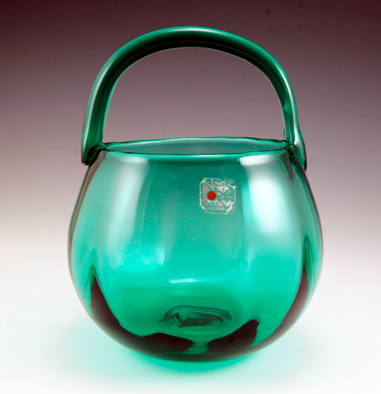 Surf Green Hand-Blown Blenko Glass Basket - Image 3