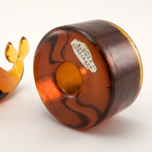 Blenko Glass Candlestick Holder with Foil Hand Sticker