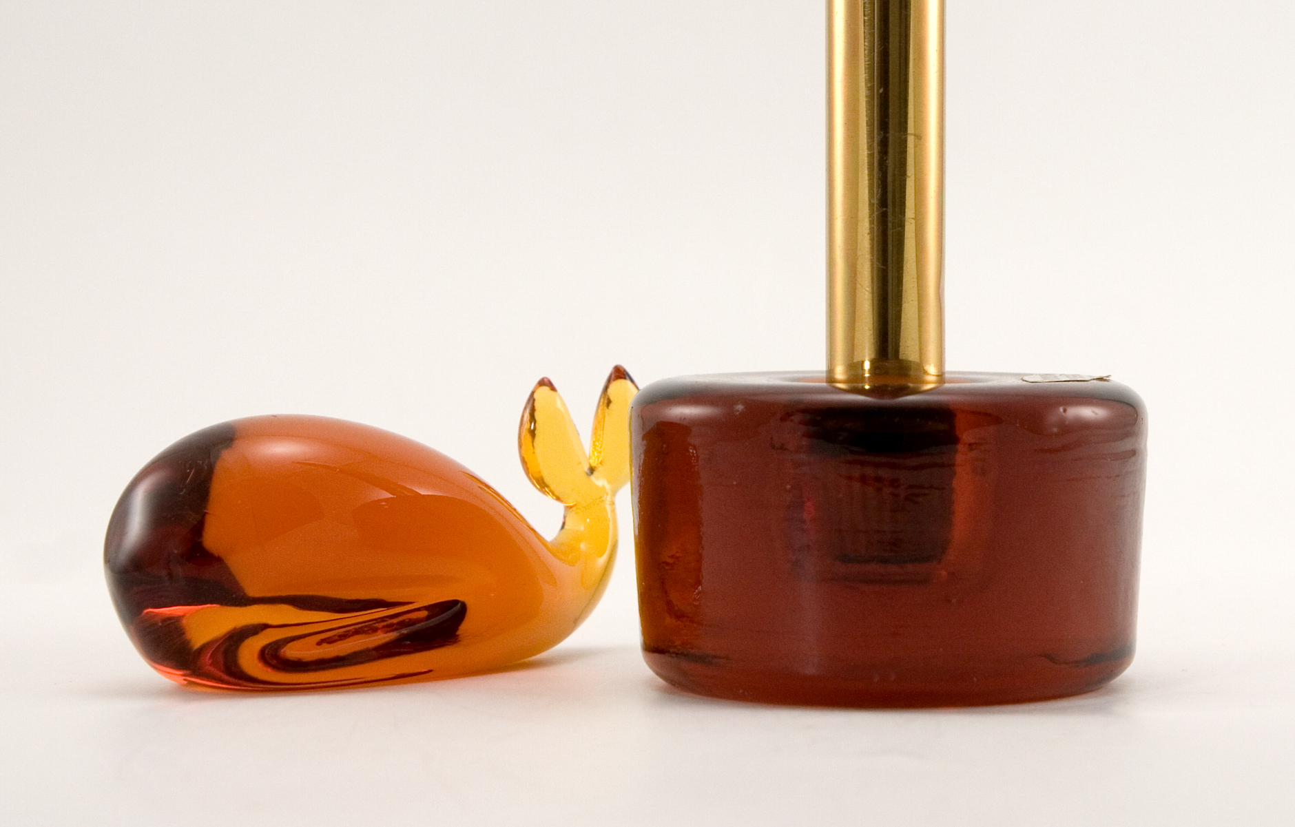 Blenko Glass Candlestick Holder with Foil Hand Sticker - Image 3