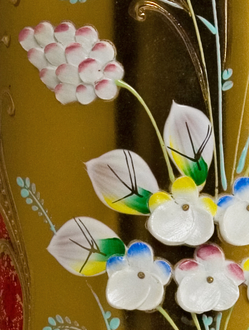 Blown Ruby Glass Cylinder Vase with Gold and Raised Enamel - Image 3