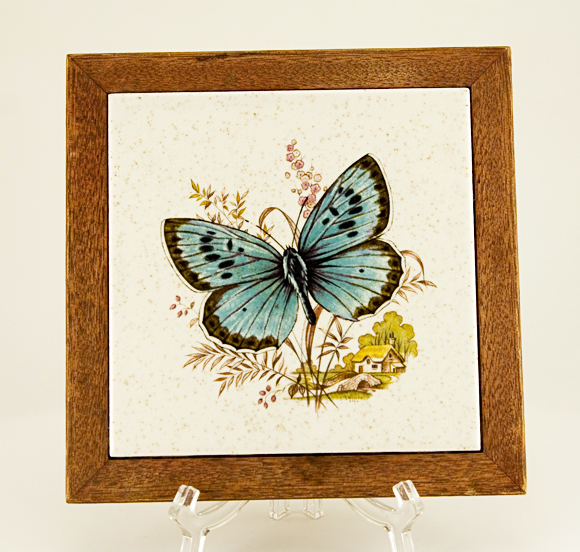 Blue Butterfly Retro Tile Art Made in USA