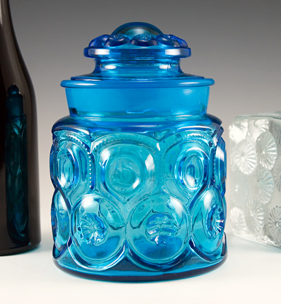 Blue Moon and Star Depression Glass Jar