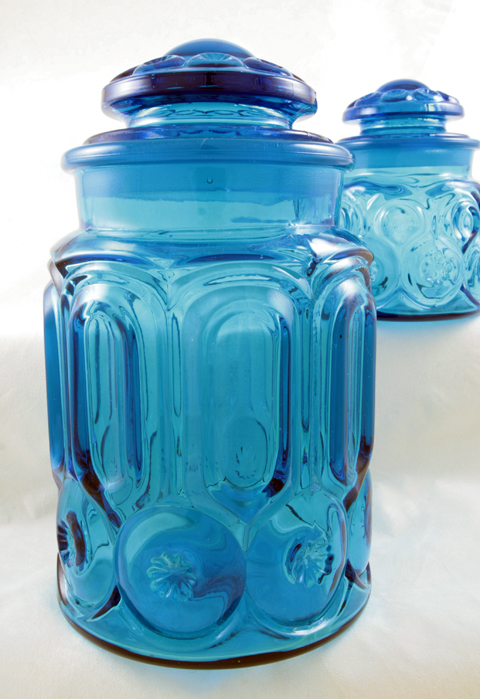 Vintage Blue Moon and Star Glass Canister Set