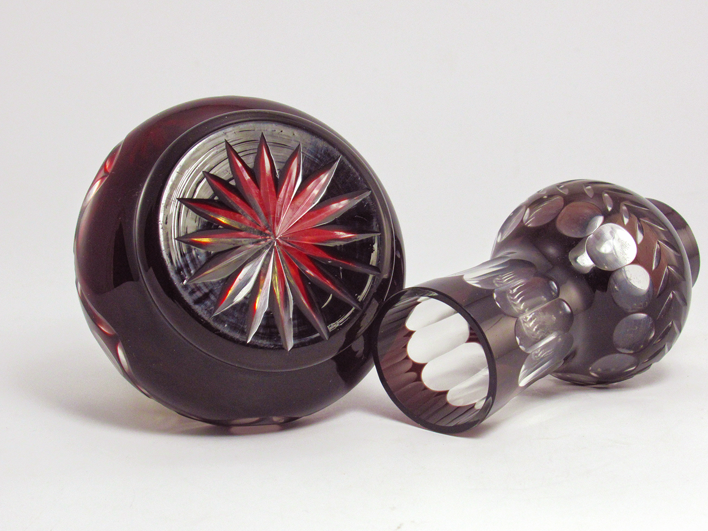 Bohemian Glass Oil Lamp Ruby Cut to Clear - Image 3