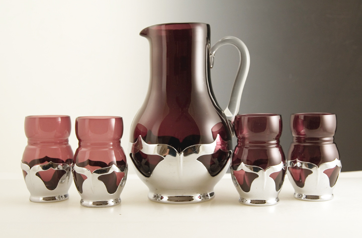 Farberware Art Deco Amethyst Glass Beverage Set by Cambridge Glass