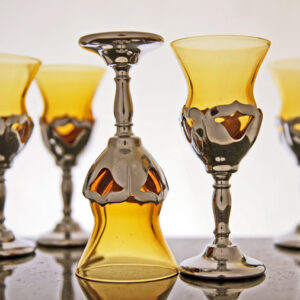 Set of 5 Cambridge Farberware and Glass Stemmed Cordial Shots