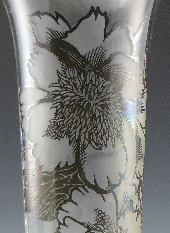 Vintage Cambridge Sterling Silver on Crystal Vase Peony Pattern - Image 3