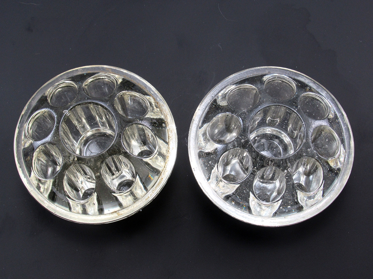 Glass Flower Frogs With Center Candle Holder Two Available