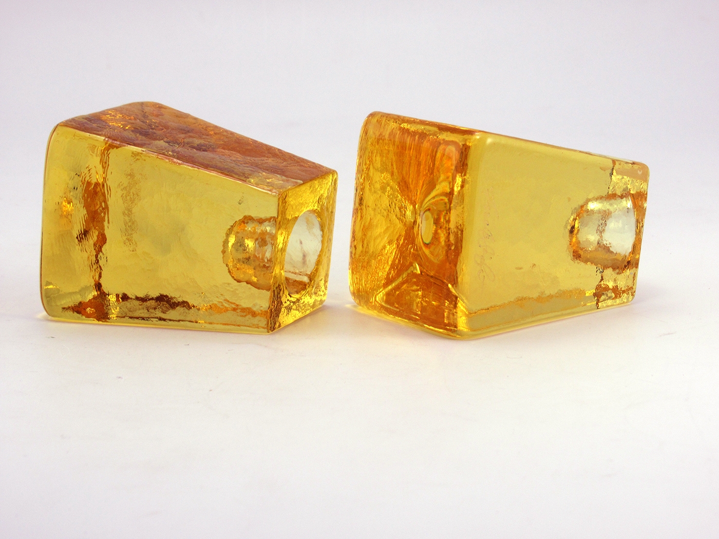 Signed Candlestick Holders Vintage Glass Hand-Made - Image 2