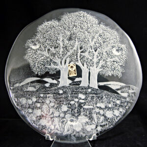 Carved German Crystal Church Scene Charger Plate