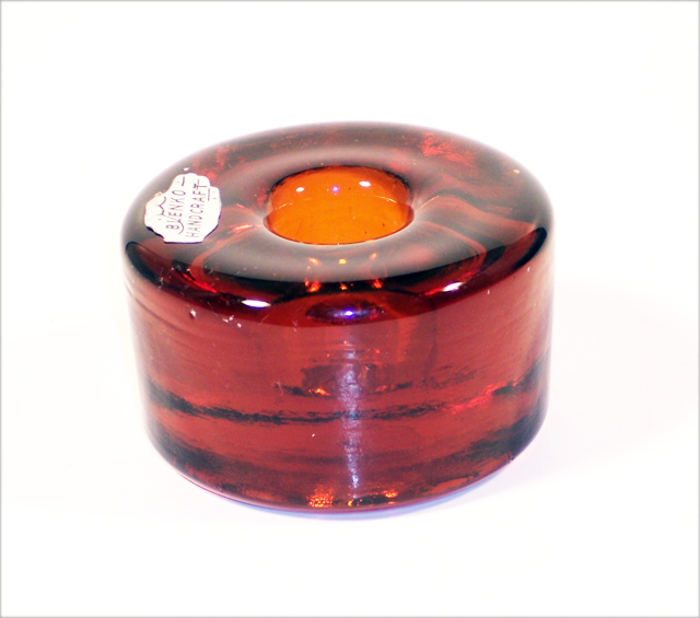 Blenko Glass Candlestick Holder with Foil Hand Sticker - Image 5