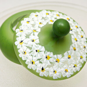 Retro Vintage Glass Vanity Jar with Enamel Daisies