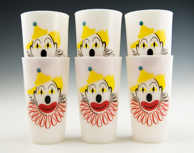 Clown Decor 1950s Milk Glass Tumbler Set of 6