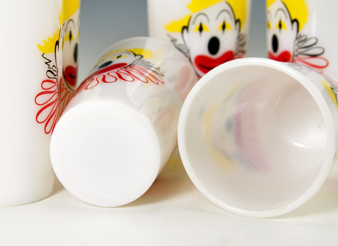 Clown Decor 1950s Milk Glass Tumbler Set of 6 - Image 2