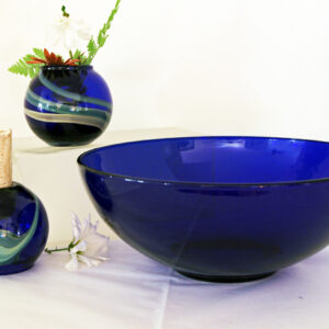 Cobalt Blue Art Glass Bowl & Candle Vases