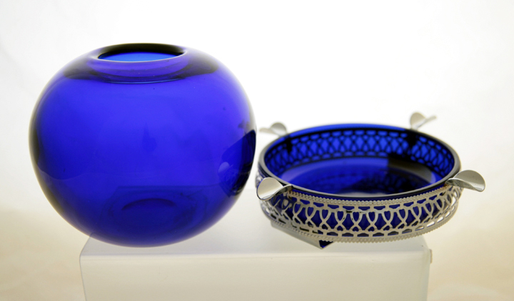 Cobalt Blue Ball Vase & Matching Ashtray