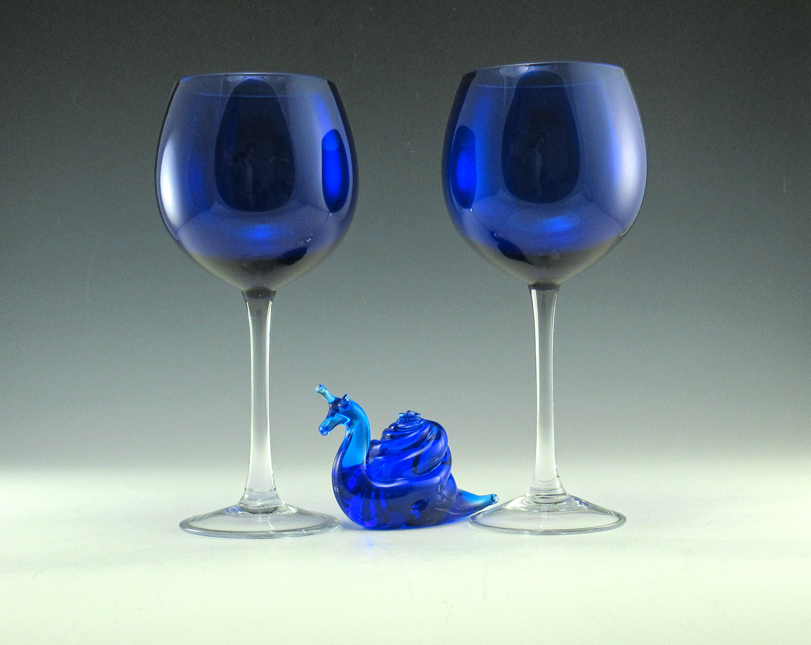 Tall Cobalt Blue Blown Glass Wine Balloons