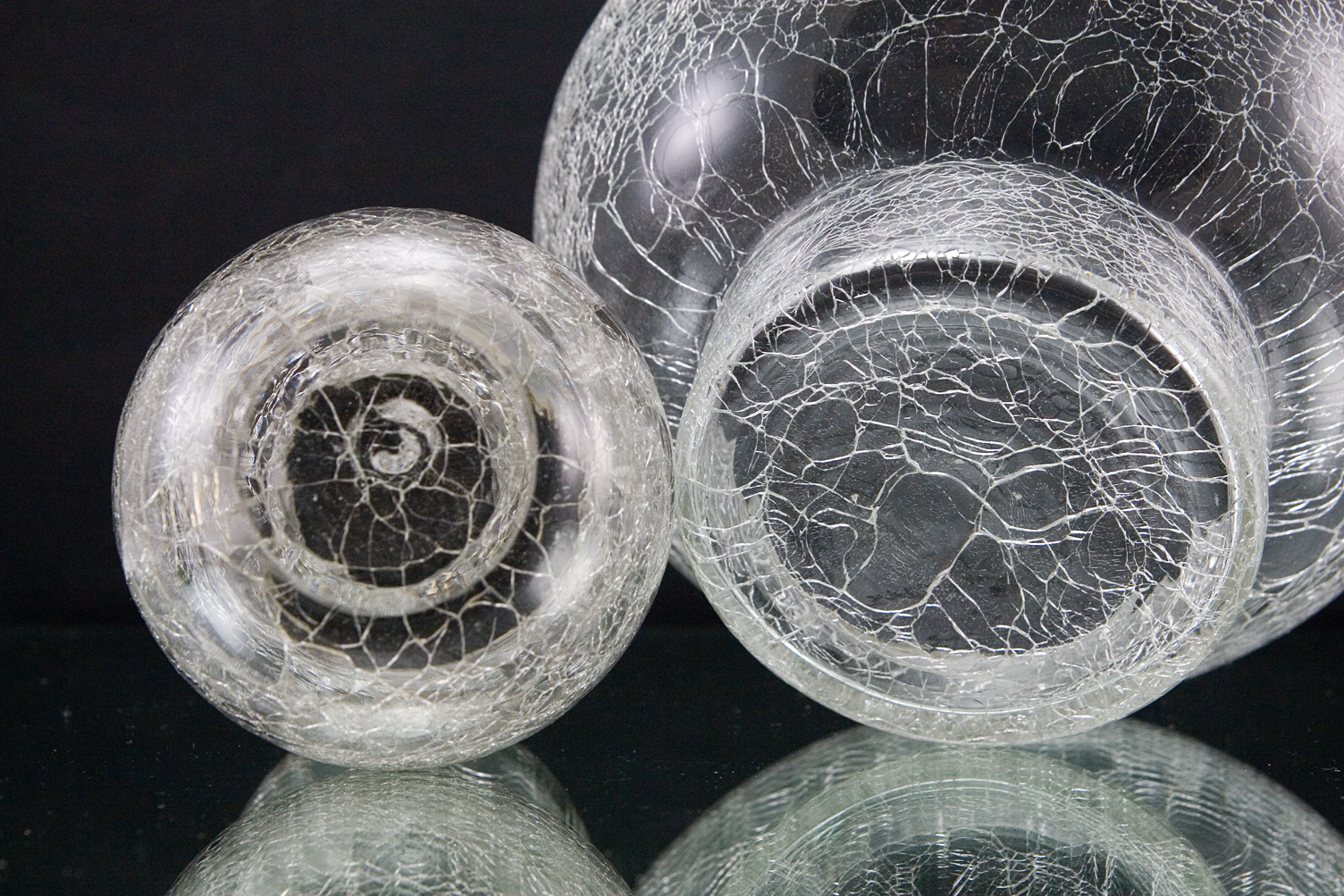 Hyacinth Vase and Bowl in Hand-Blown Crackle Glass - Image 3