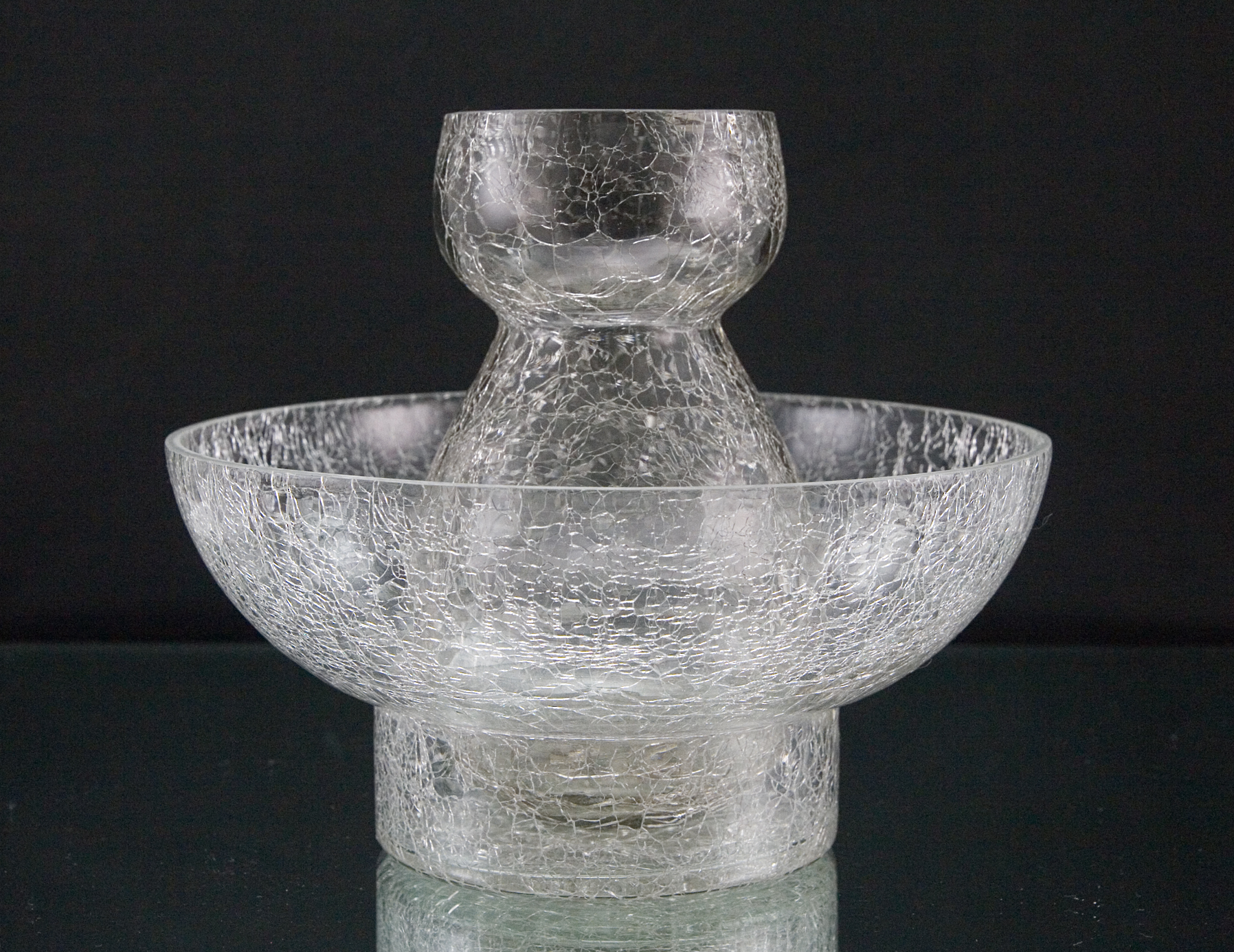 Hyacinth Vase and Bowl in Hand-Blown Crackle Glass - Image 2