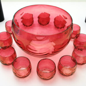 Cranberry Glass Drape Optic Punch Set