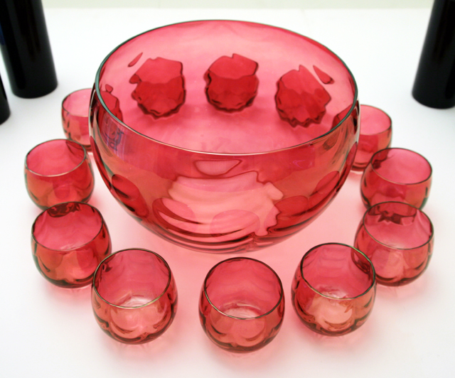 Cranberry Glass Drape Optic Punch Set