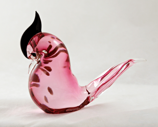 Cranberry Glass with Copper Bird Figurine - Image 3