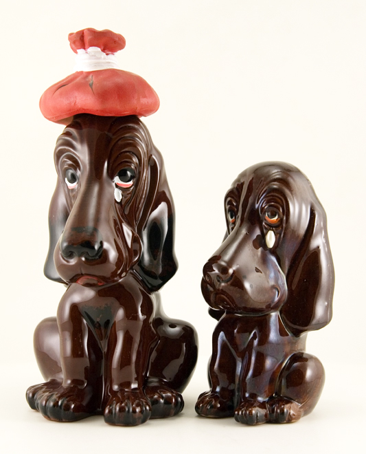 Crying Hound Vintage Redware Bank and Decanter