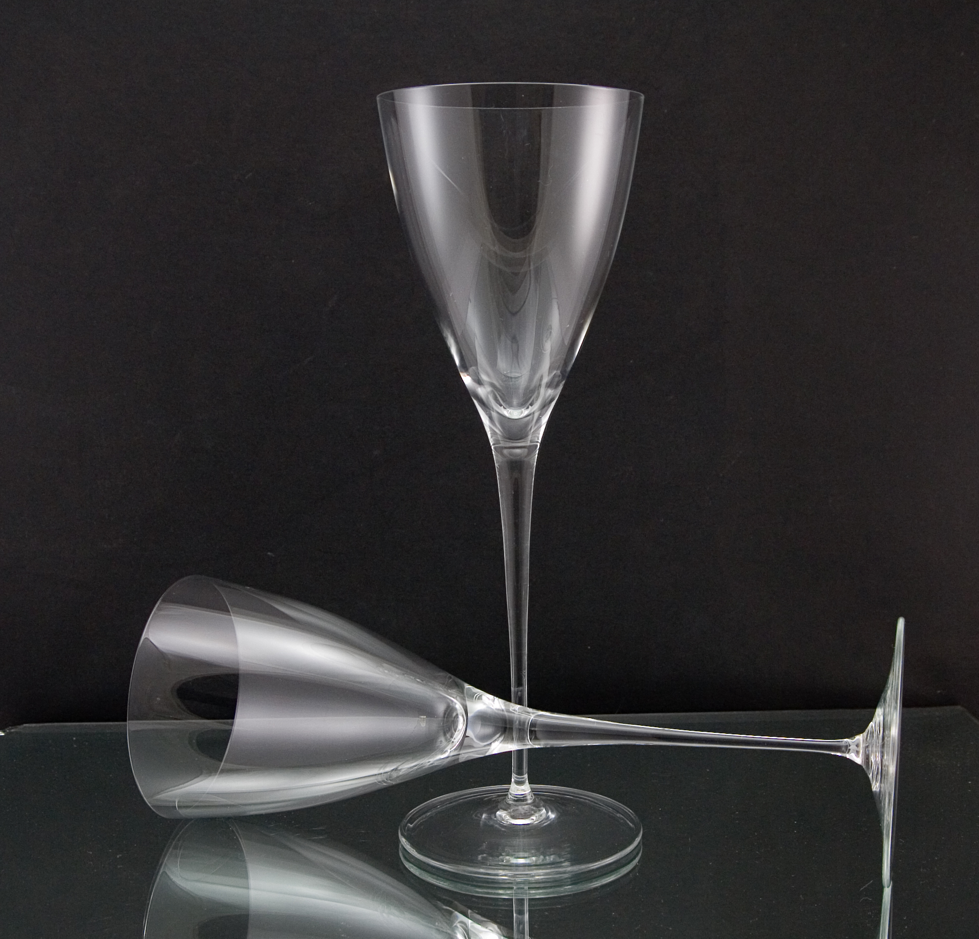 Vintage Tiffany Crystal Pair of Tall Fine Blown Goblets - Image 2
