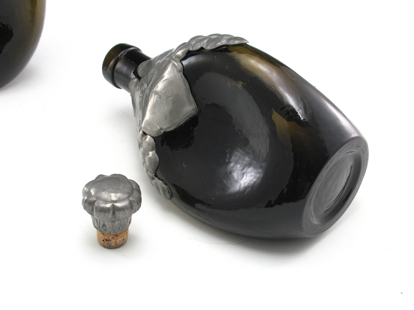 Vintage Danish Glass and Pewter Pinched Decanter Grape - Image 4