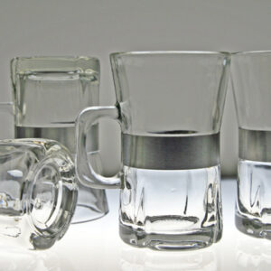 Danish Modern Glass and Brushed Metal Mug Set