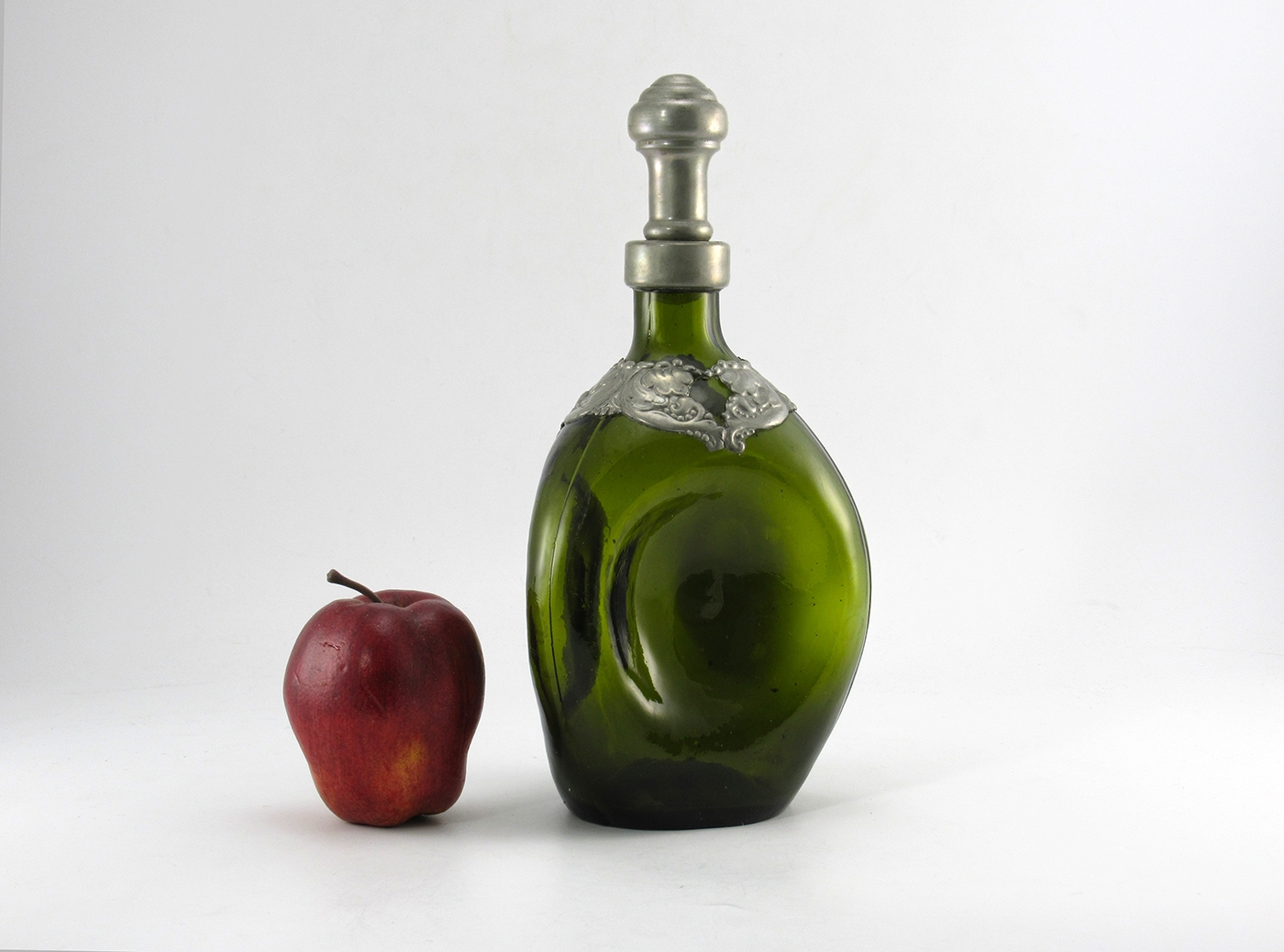 Danish Glass Decanter Old World Style with Pewter Collar - Image 5