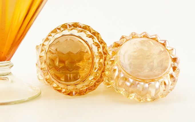 Depression Glass Marigold Luster Coaster Set