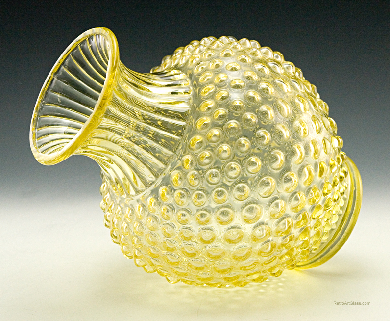 Antique Glass Sweet Pea Vase in Canary Hobnail - Image 3