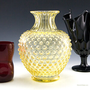 Antique Glass Sweet Pea Vase in Canary Hobnail