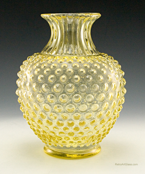 Antique Glass Sweet Pea Vase in Canary Hobnail - Image 2