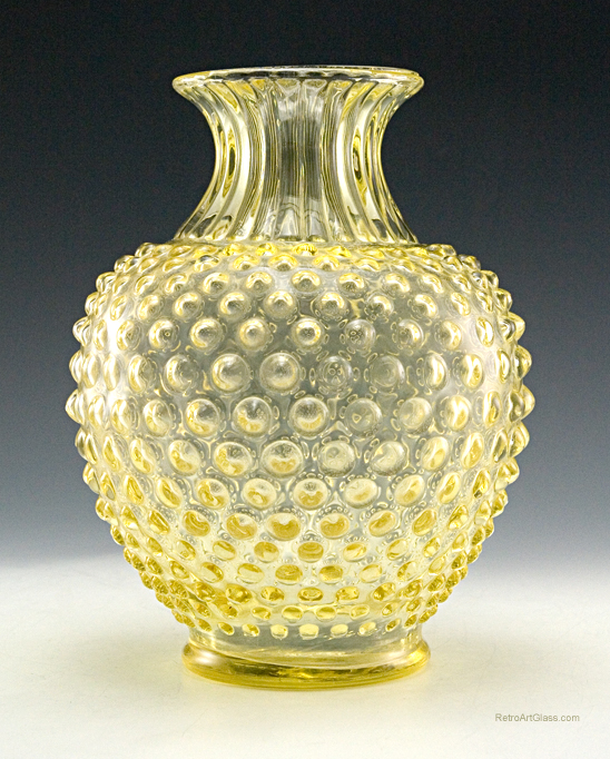 Antique Glass Sweet Pea Vase in Canary Hobnail - Image 4