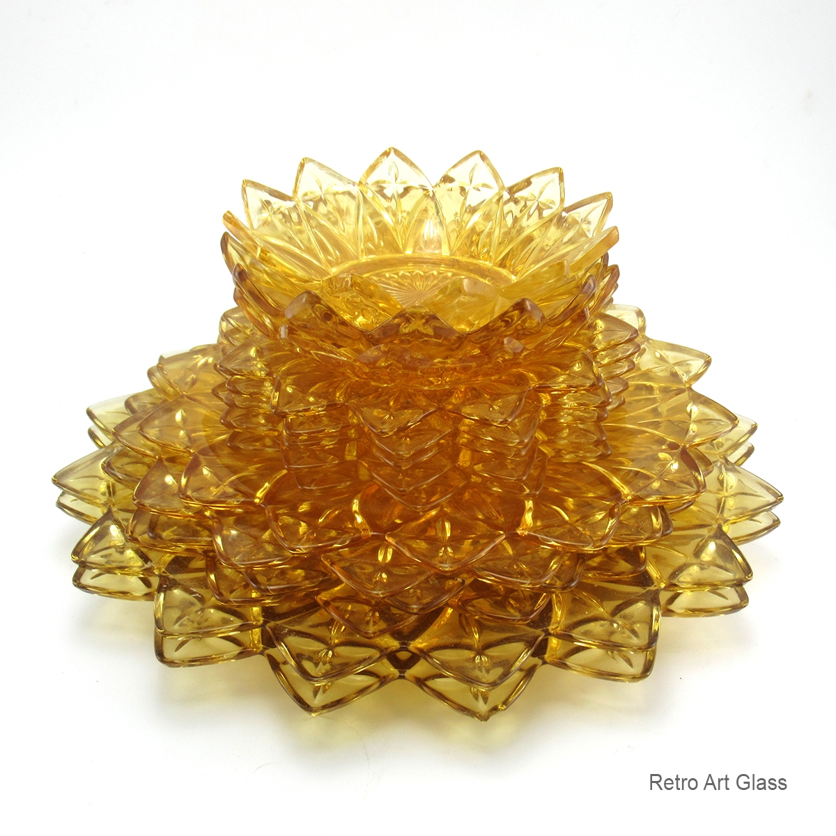 Retro Vintage Table Glass Set of 14 Federal Petal Pattern - Image 2