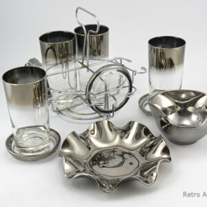Mid-Century Cocktail Bar Glass Set with Caddy, Coasters, Bowl and Liner