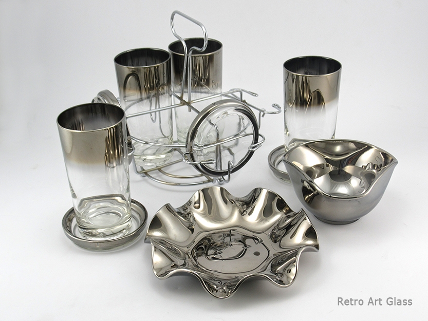 Mid-Century Cocktail Bar Glass Set with Caddy, Coasters, Bowl and Liner