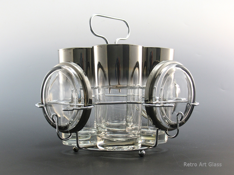 Mid-Century Cocktail Bar Glass Set with Caddy, Coasters, Bowl and Liner - Image 3
