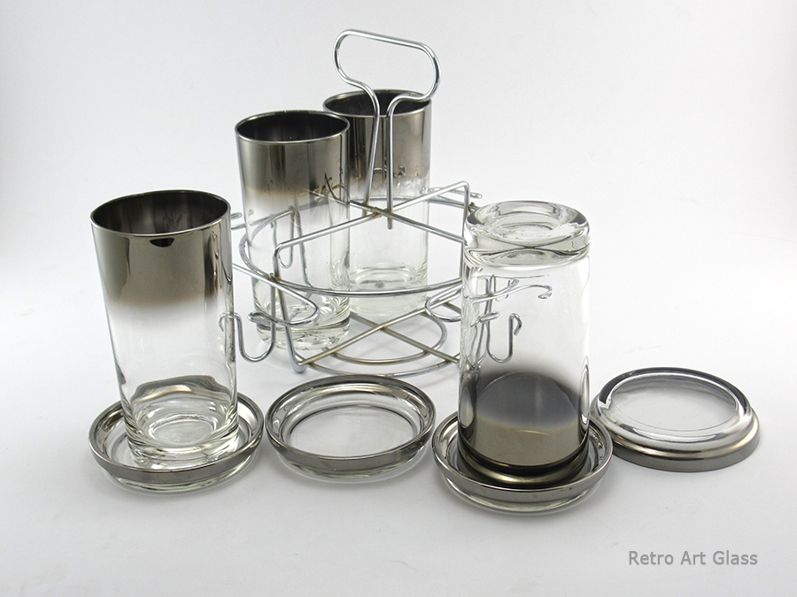 Mid-Century Cocktail Bar Glass Set with Caddy, Coasters, Bowl and Liner - Image 10