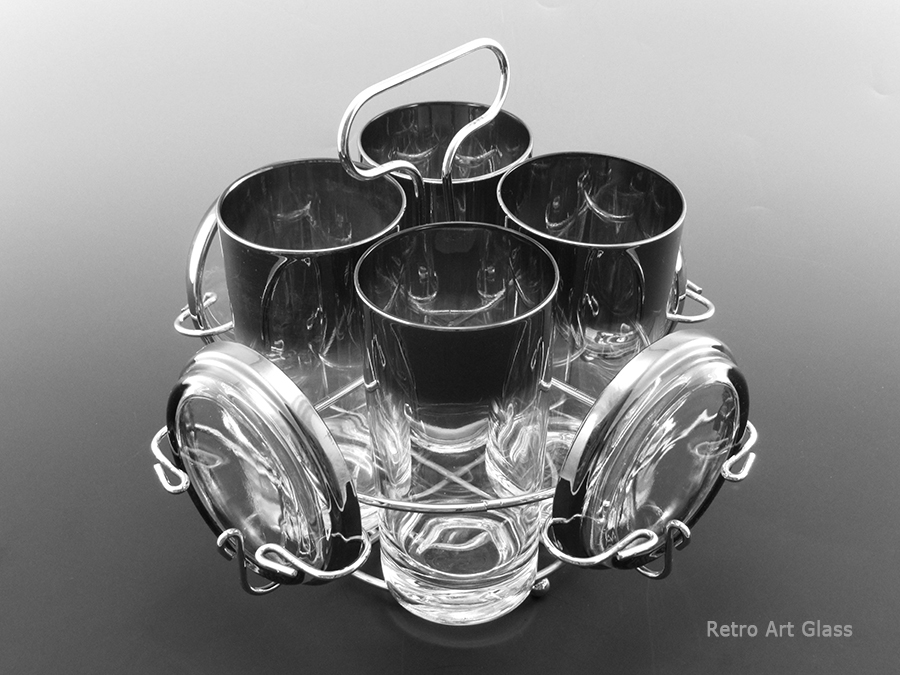 Mid-Century Cocktail Bar Glass Set with Caddy, Coasters, Bowl and Liner - Image 2