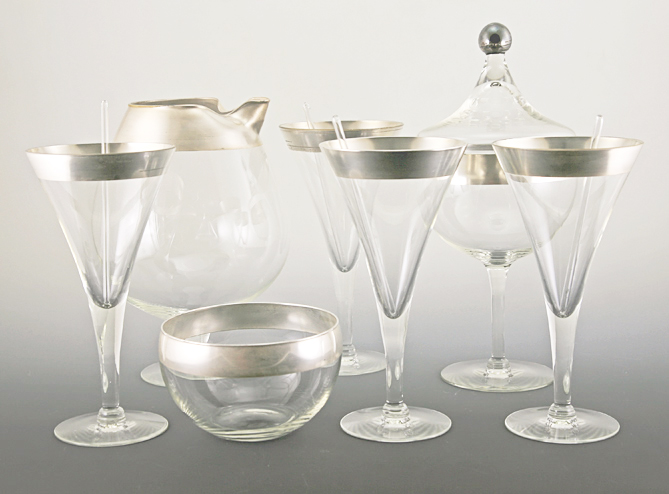 Dorothy Thorpe Silver Band Stemware Mad Men Cocktail Party Set
