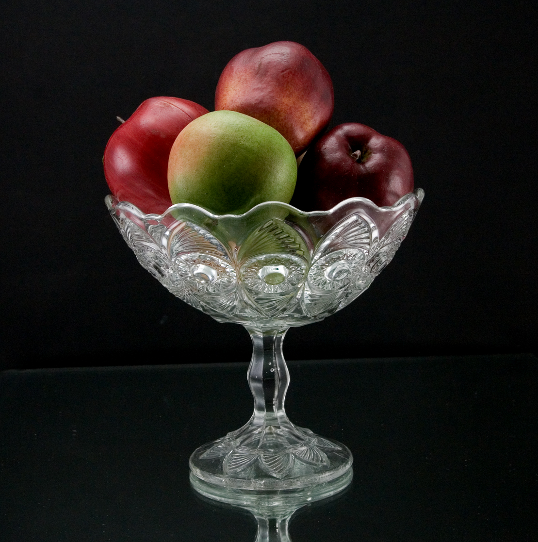 Bullseye Fan Antique Glass Footed Bowl