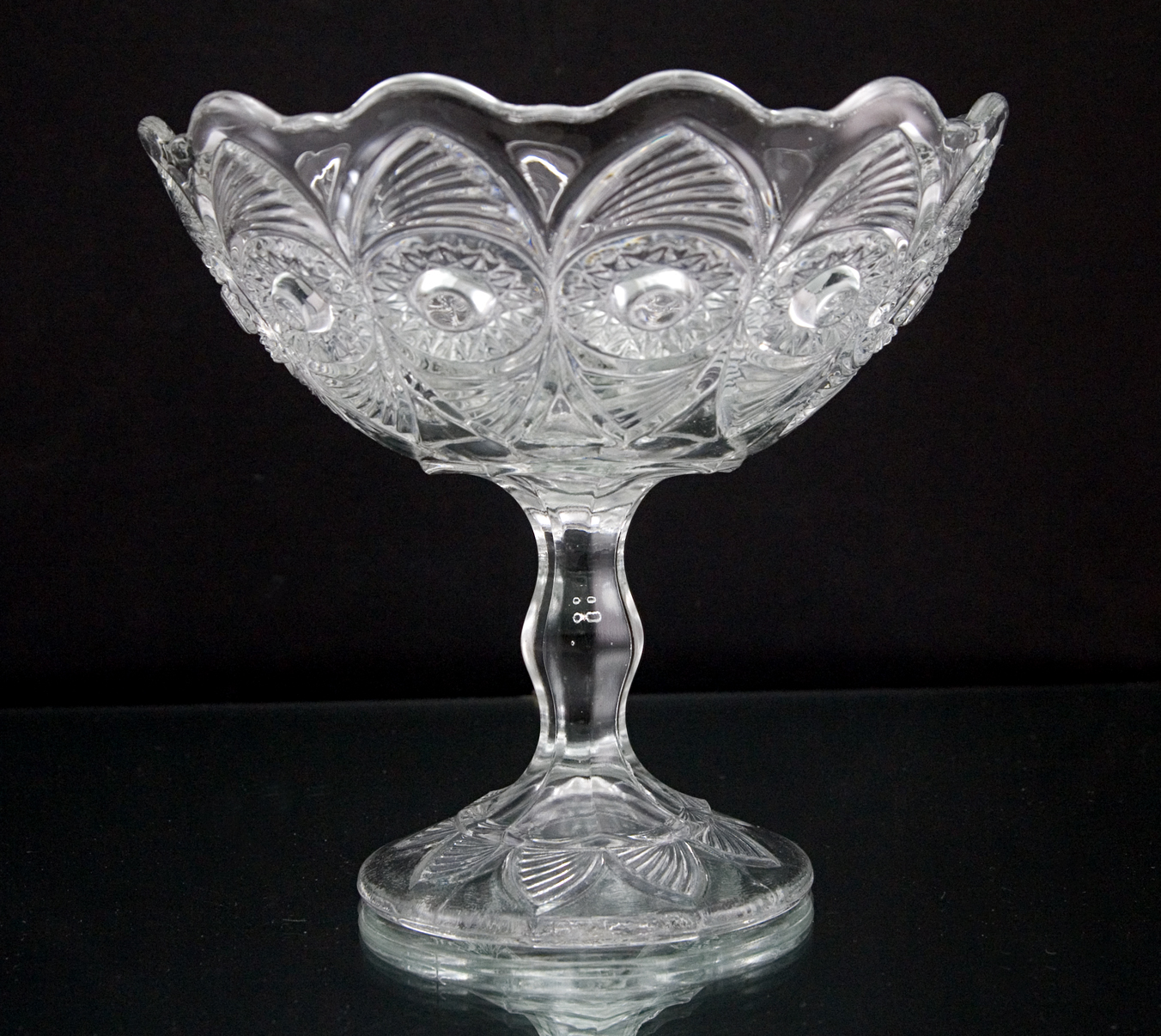 Bullseye Fan Antique Glass Footed Bowl - Image 5