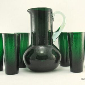 Mid-Century Bischoff Art Glass Flip Tumblers Pitcher Beverage Set